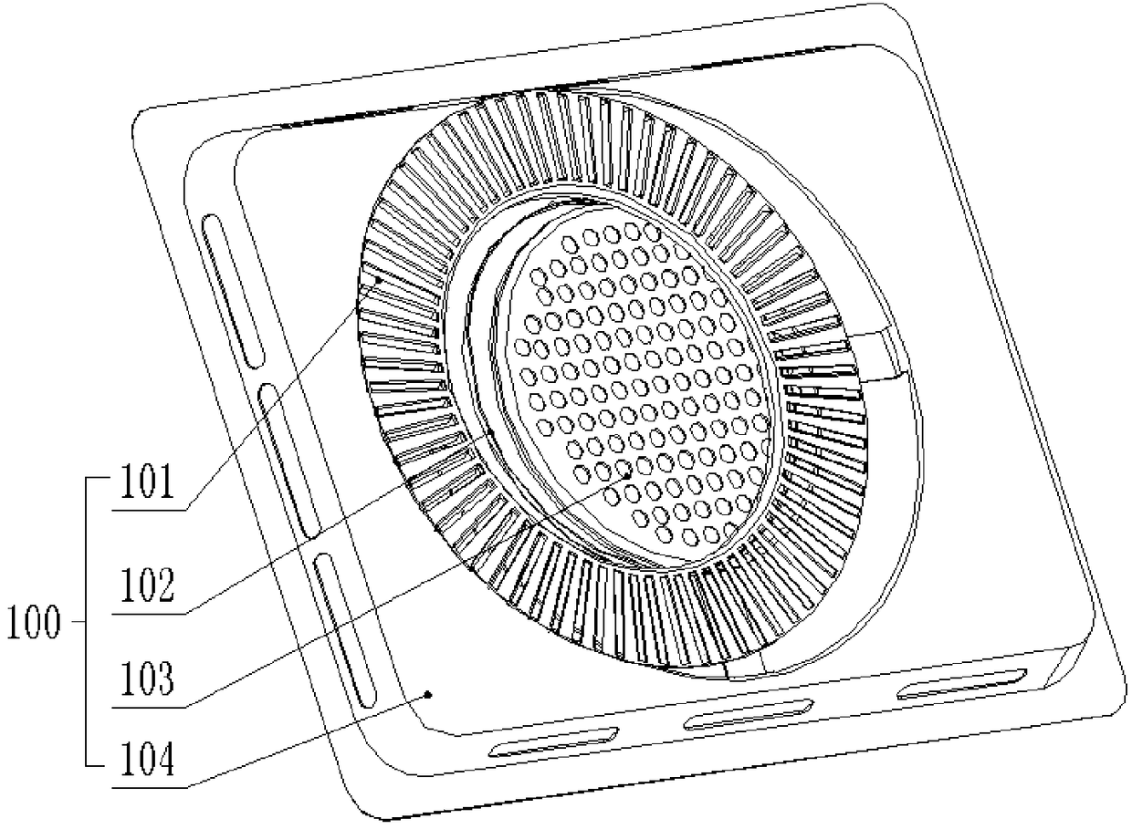 Dynamic uniform draught fan cover plate component for household electrical appliance and household electrical appliance