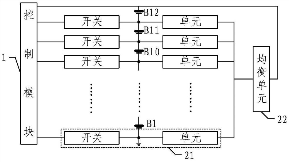 Equalization circuit for battery system, battery management system, and working machine