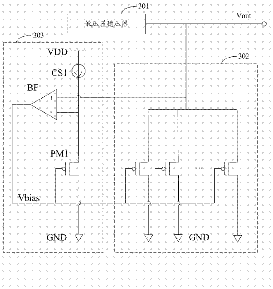 Low-differential-pressure voltage stabilizer circuit with auxiliary circuit