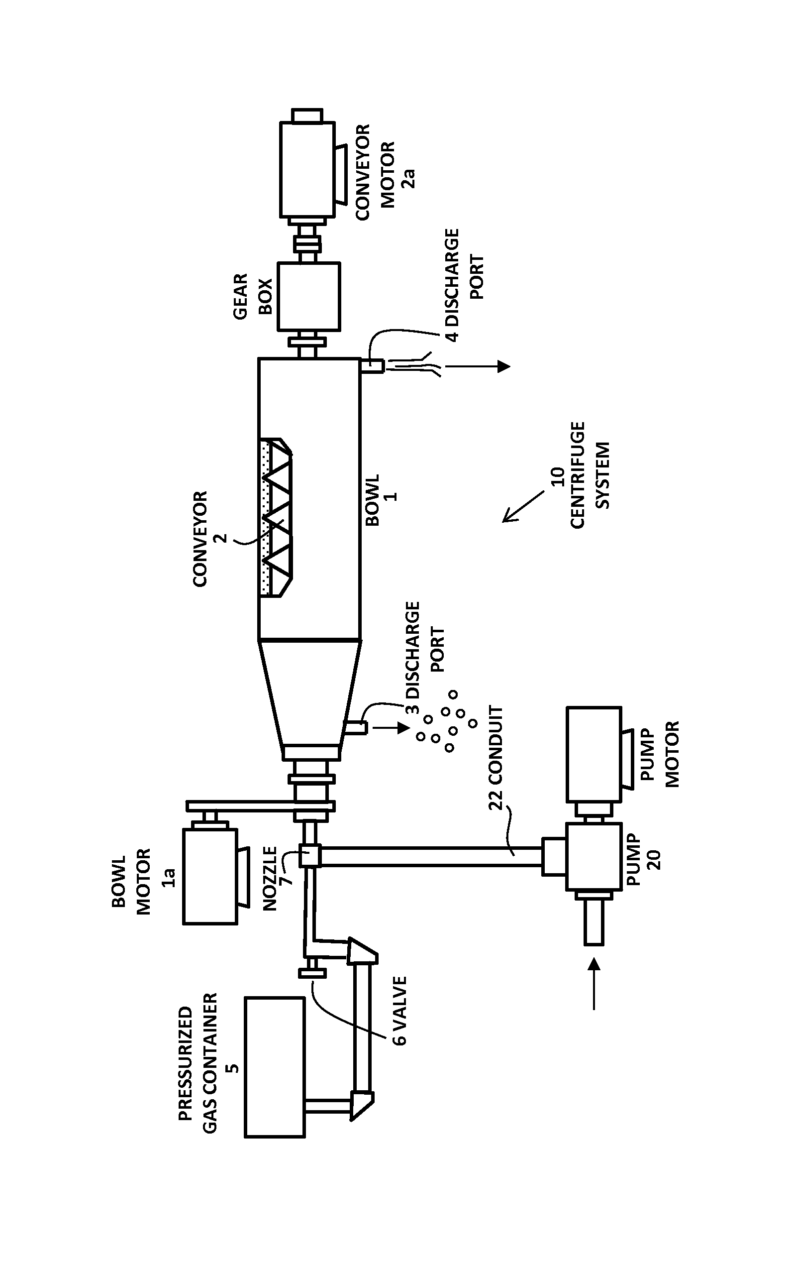 Gas injection-aided centrifugal separation of entrained solids from a solution