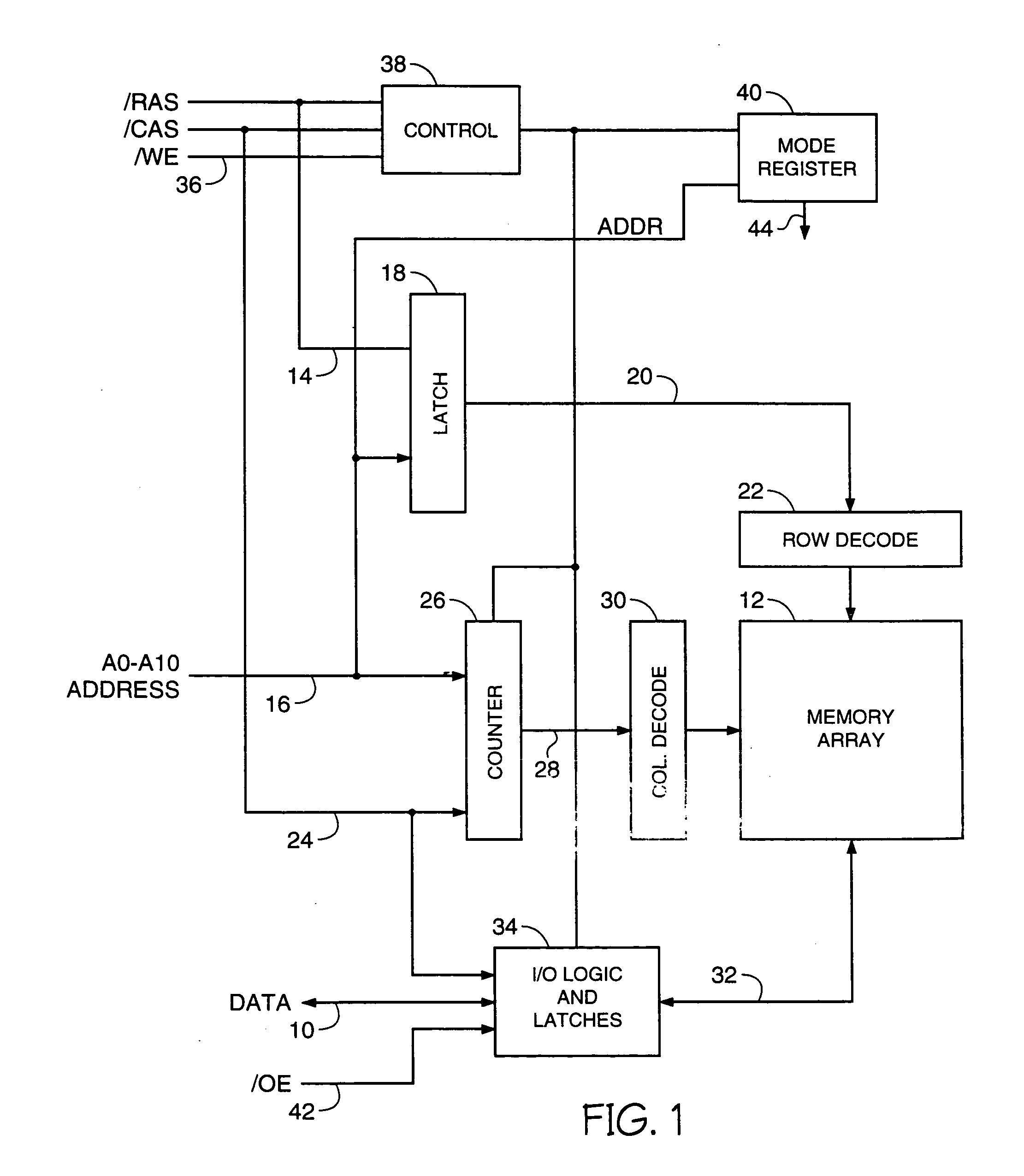 Memory device for burst or pipelined operation with mode selection circuitry