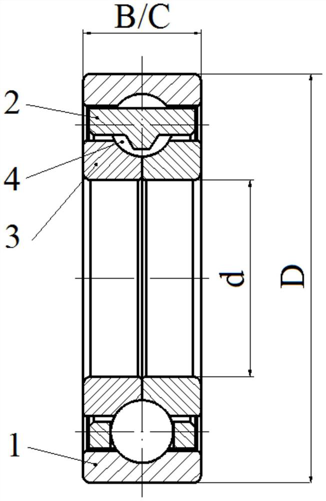 Double-half inner ring angular contact ball bearing with radial load larger than axial load