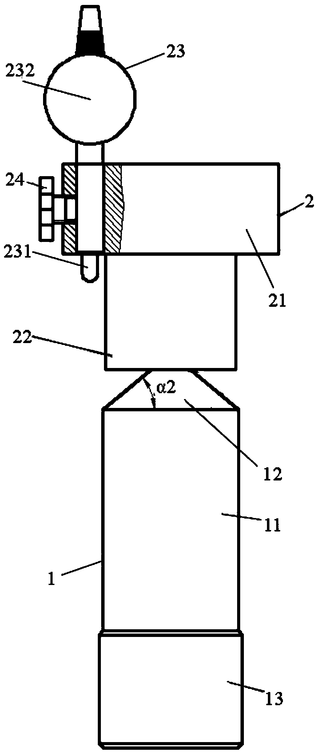 A combined length measuring device embedded in the inner cone and inner hole of the inner end of the cylindrical gear opposite to each other