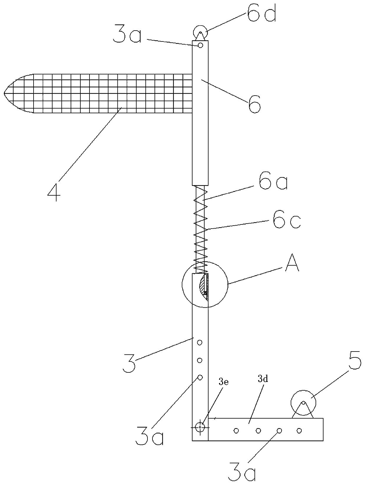 An anti-fall recovery stretching device for a mine air duct