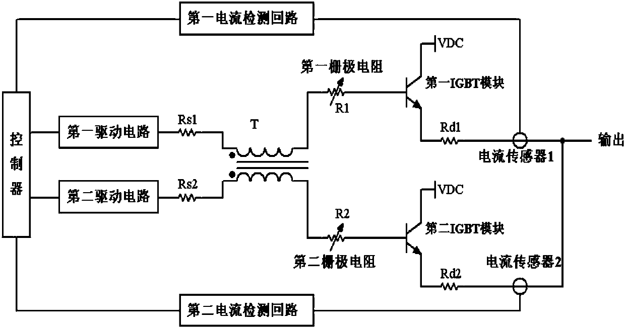 Current-sharing circuit for high-power parallel IGBT modules