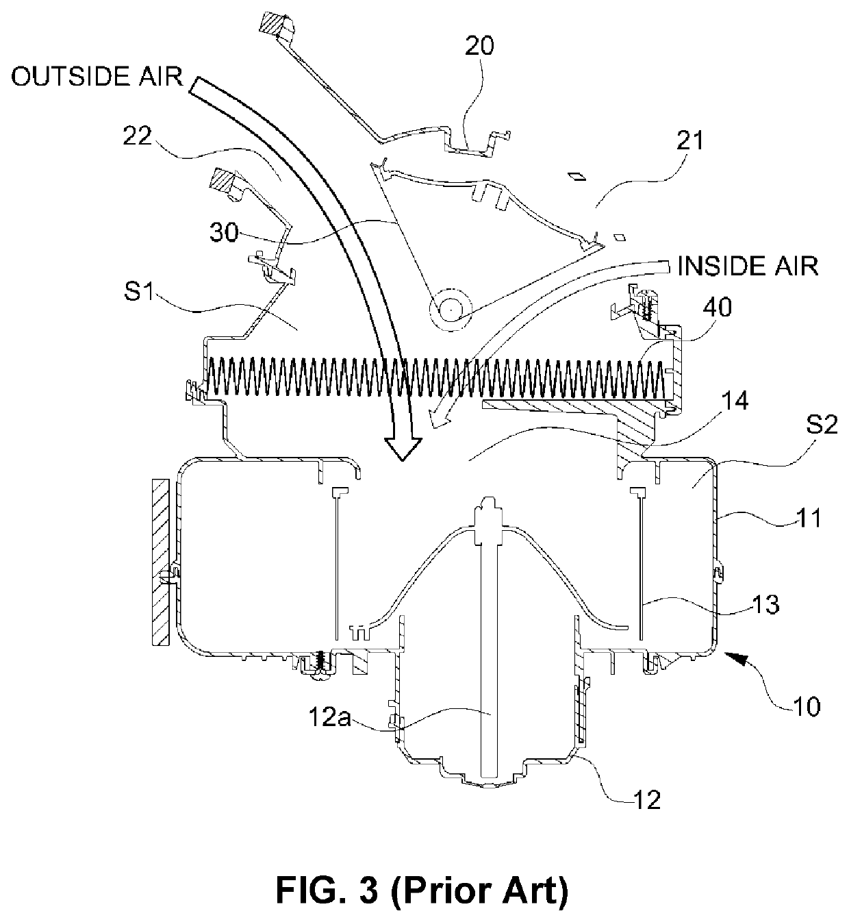 Vehicle air conditioning system for separately controlling flow of inside/outside air