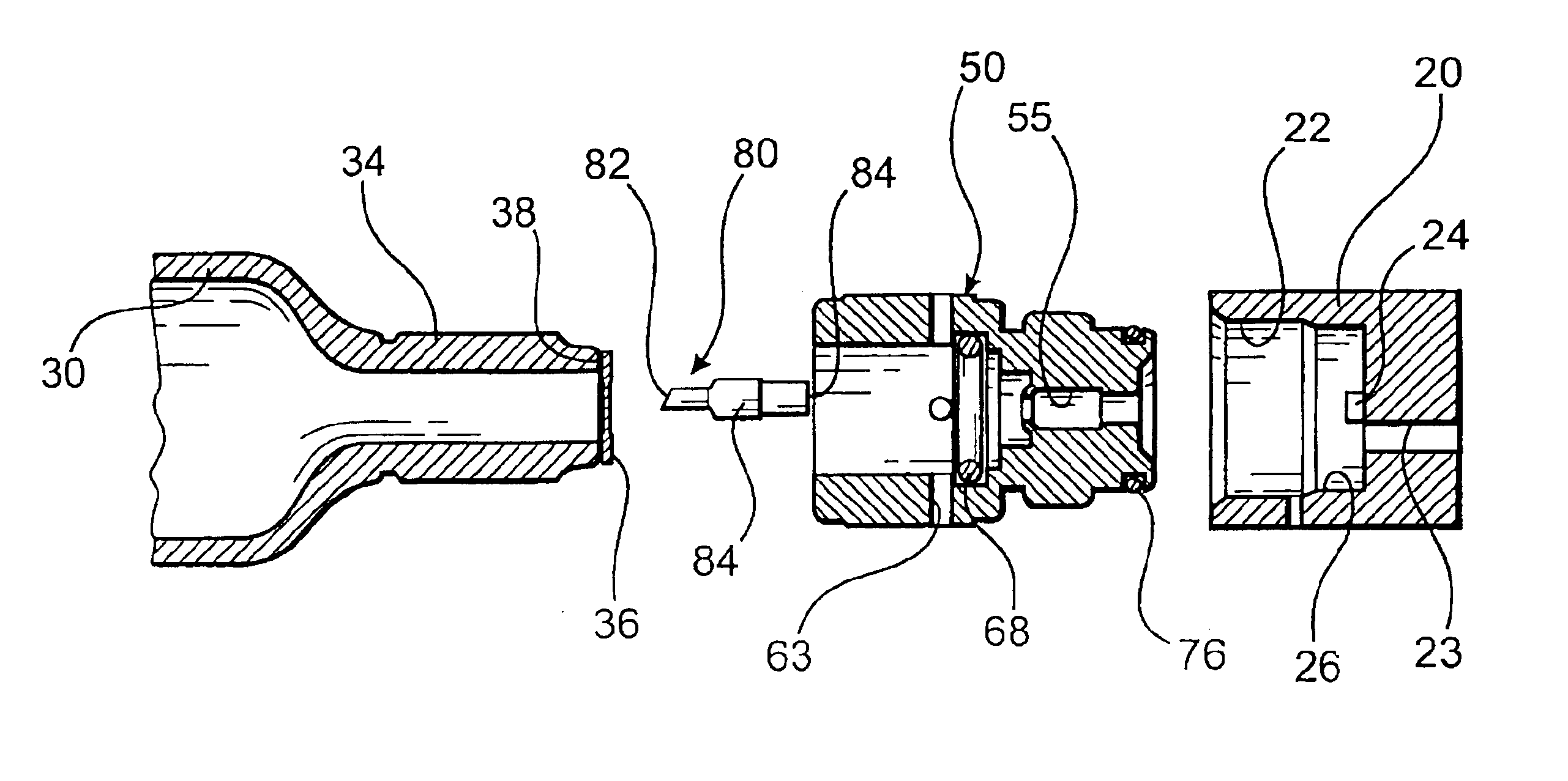 Adapter assembly with floating pin for operably connecting pressurized bottle to a paintball marker