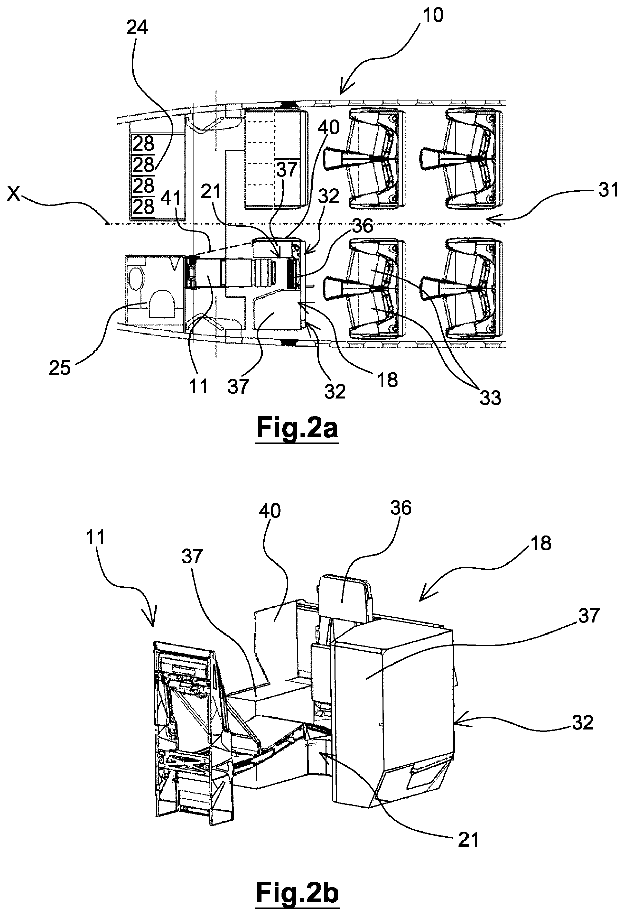 Aircraft cabin arrangement optimised for the installation of seats for the flight crew