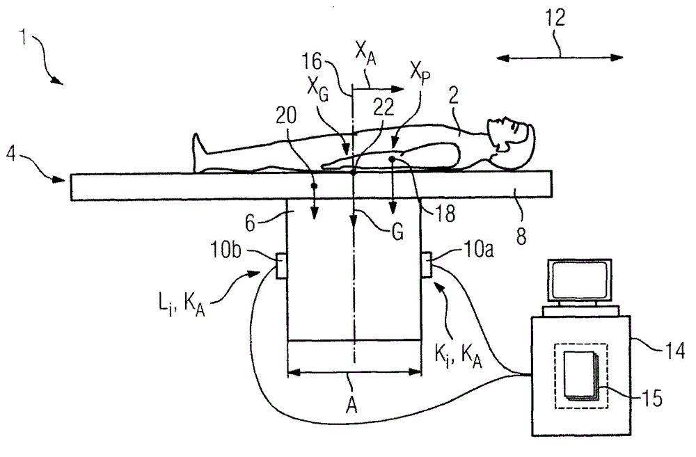 Method for determining of mass of patient through patient table and device having patient table