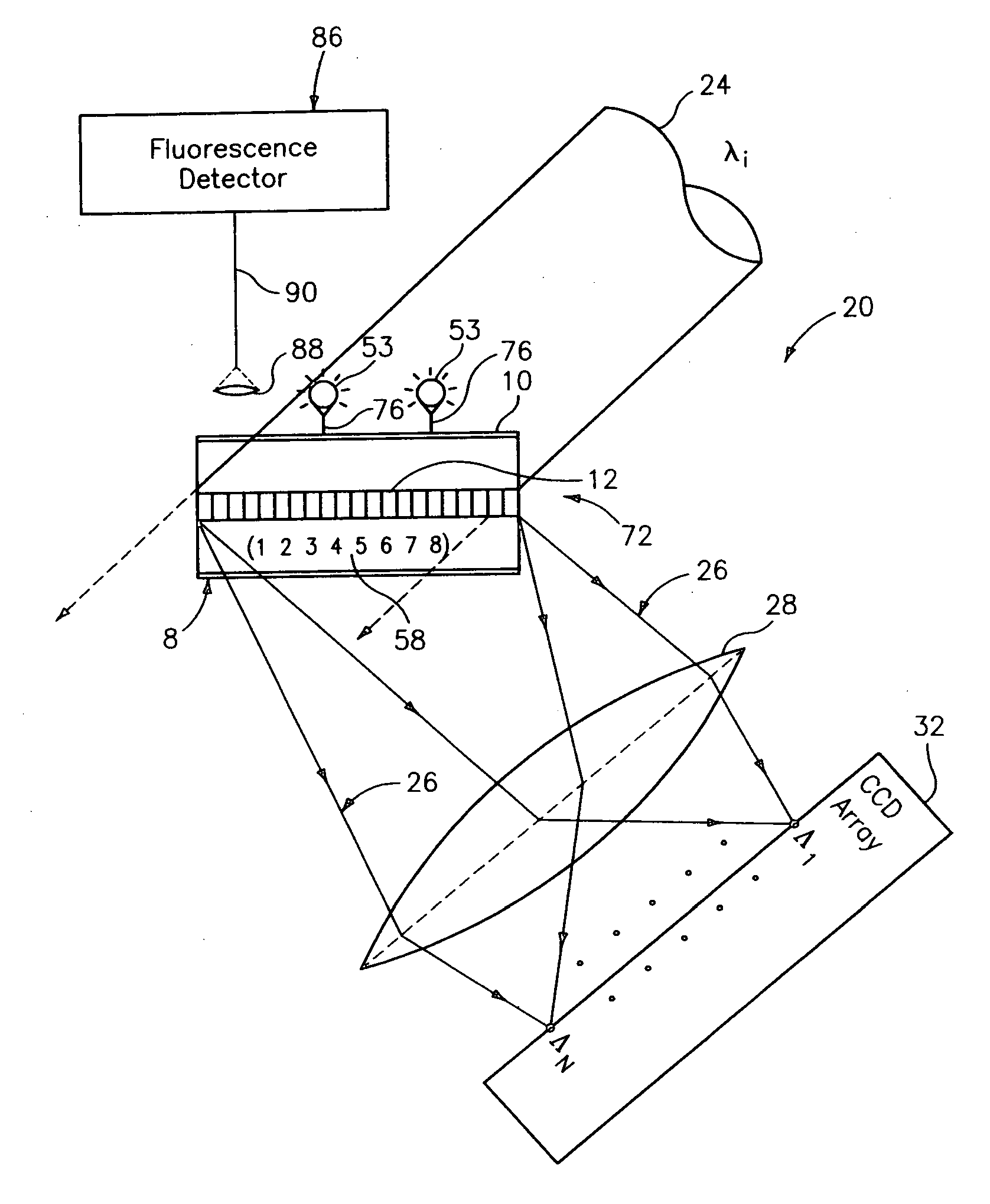 Diffraction grating-based encoded element having a substance disposed thereon