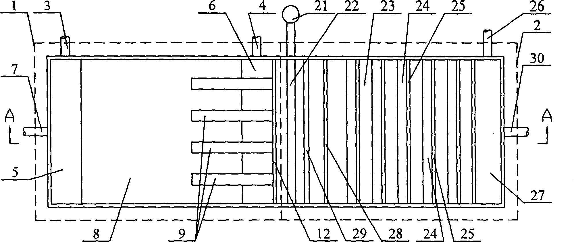 Precipitation pneumatically supported serial composite solid-liquid separator