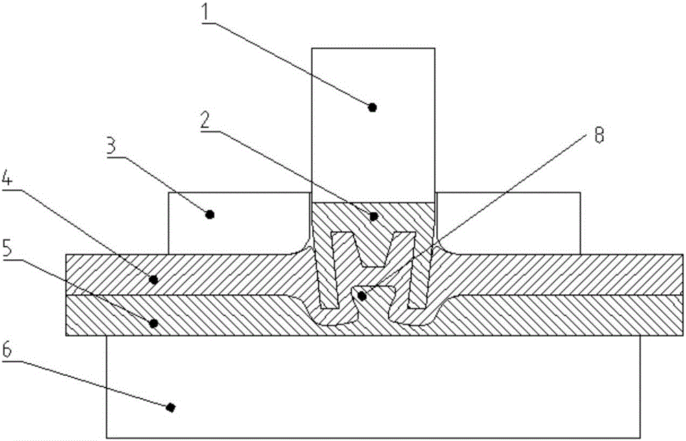 Plate flat bottom riveting connection process for flip-in rivets with bulges at centers