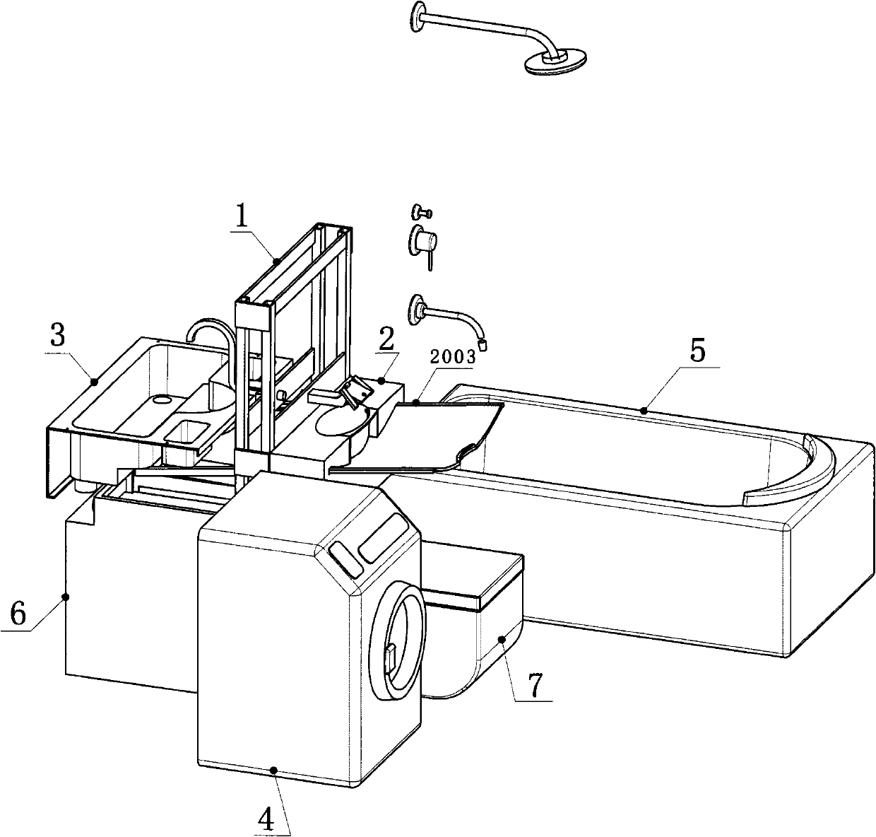 Household water collection system and device as well as application method