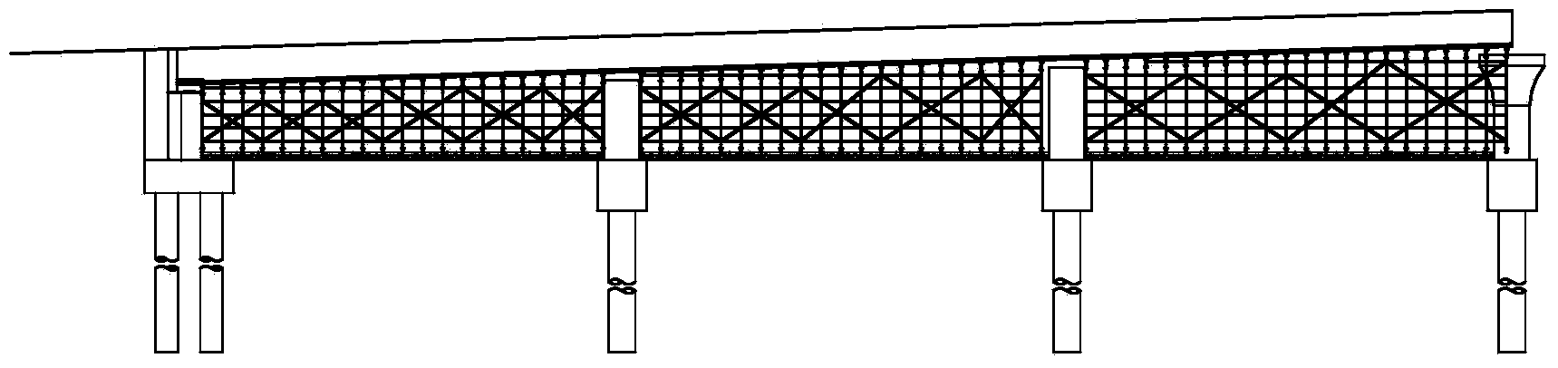 Support structure for realizing no-cushion cap approach viaduct concrete box girder less-support cast-in-place