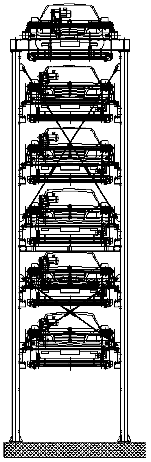 Seven-layered lifting and longitudinal shifting parking equipment and working method thereof