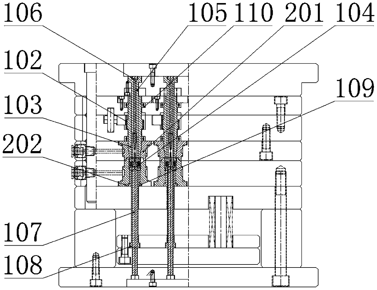 Screw tooth core-returning mechanism and die