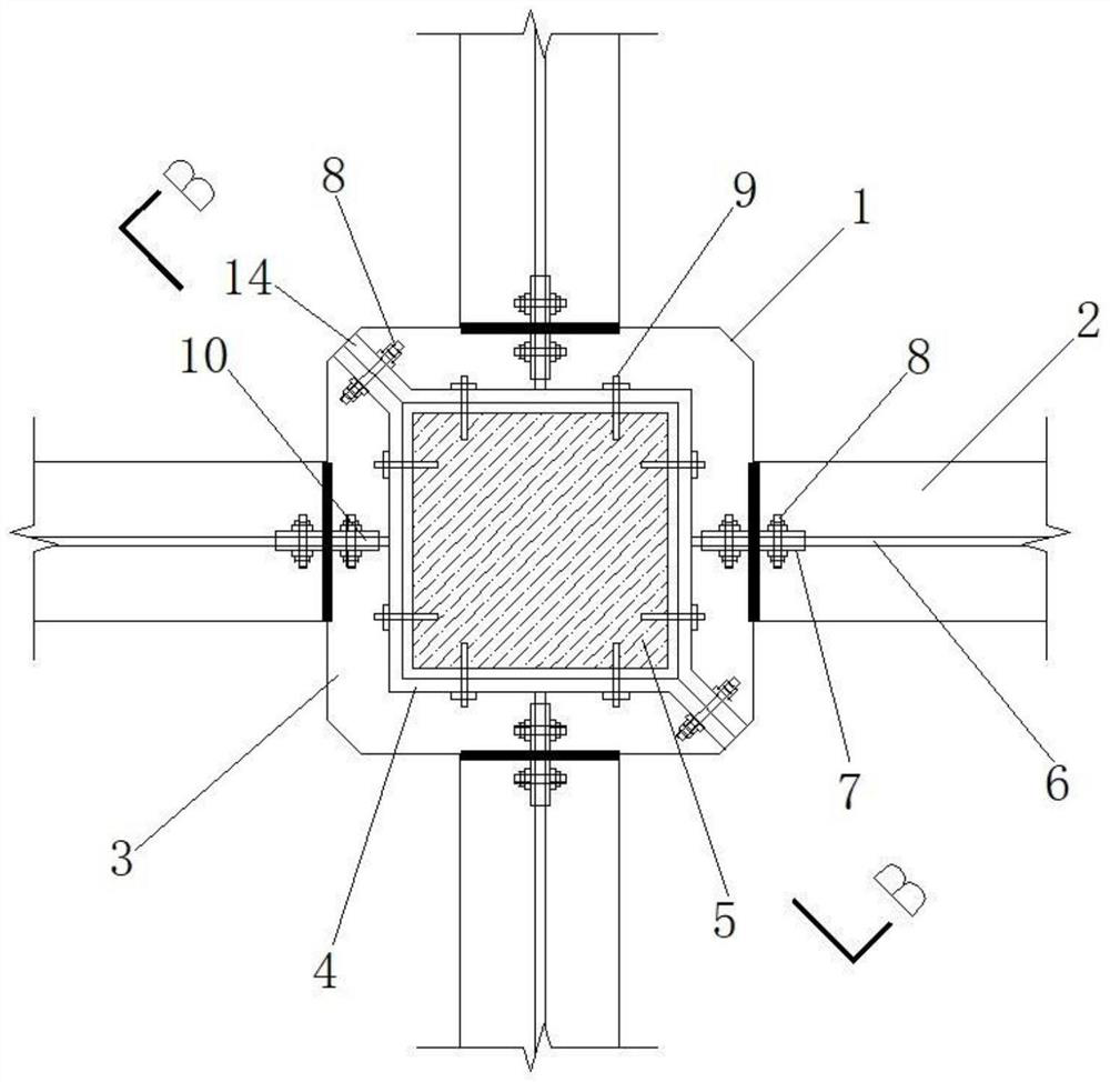 Concrete column and steel beam connecting structure