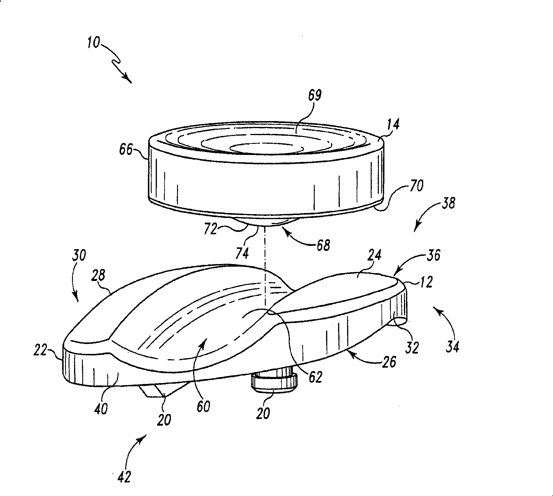 Mobile bearing assembly having a non-planar interface