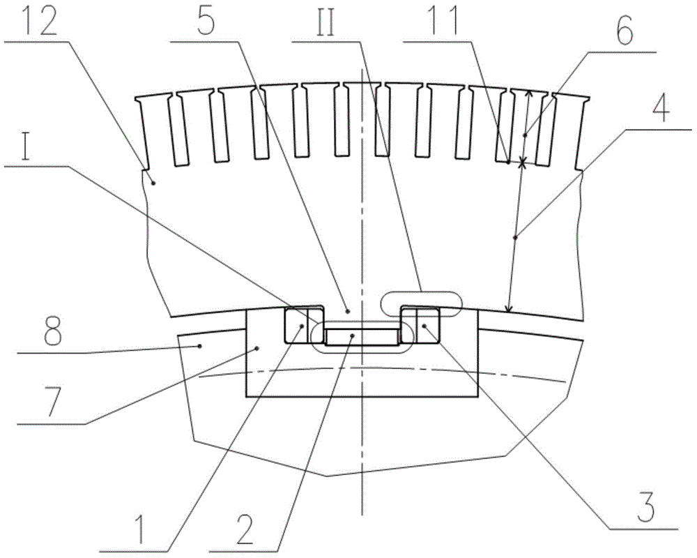 Combination key for rotor support and rotor iron core connection