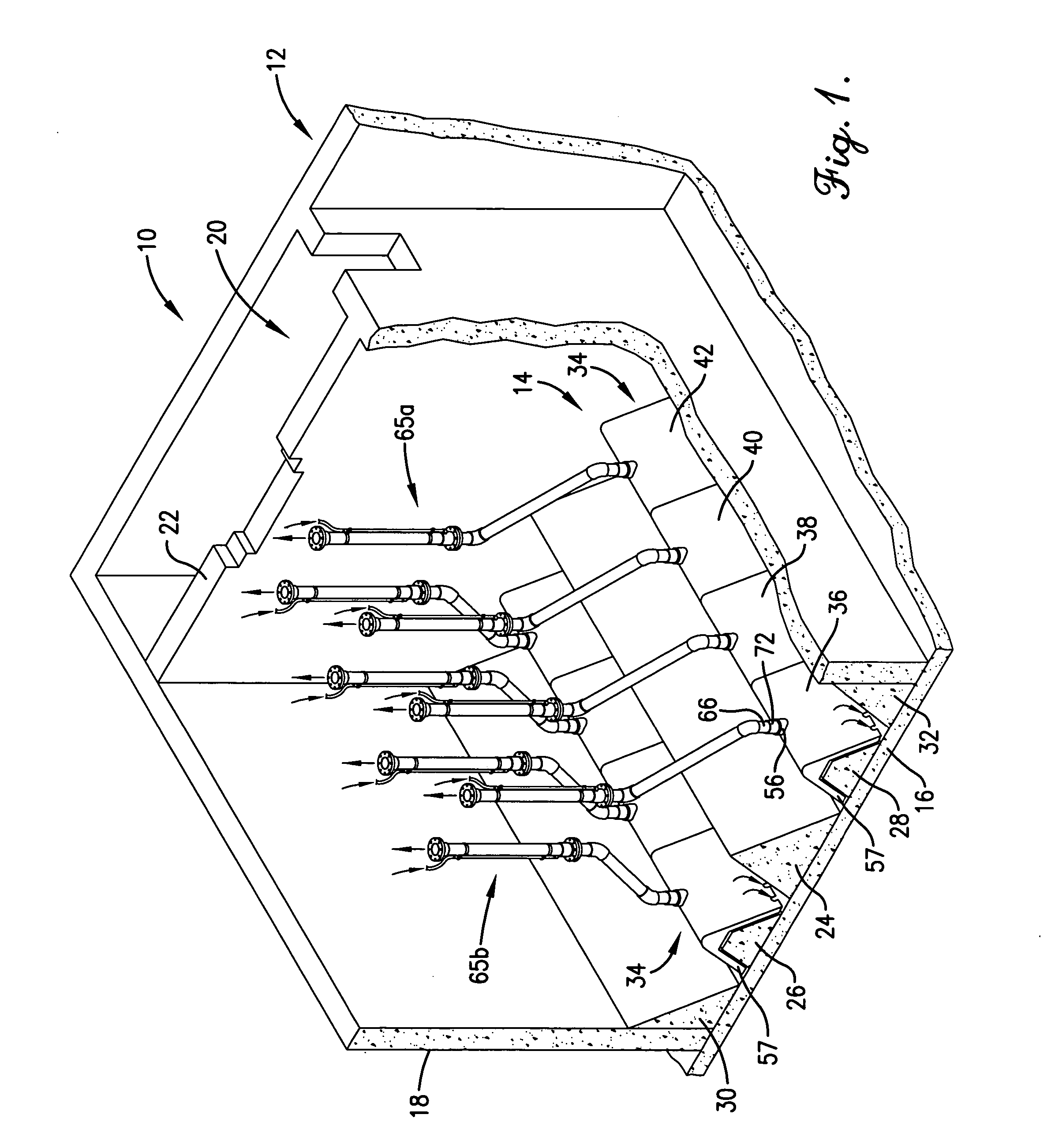 Sedimentation removal assembly for flow-through sedimentary tank
