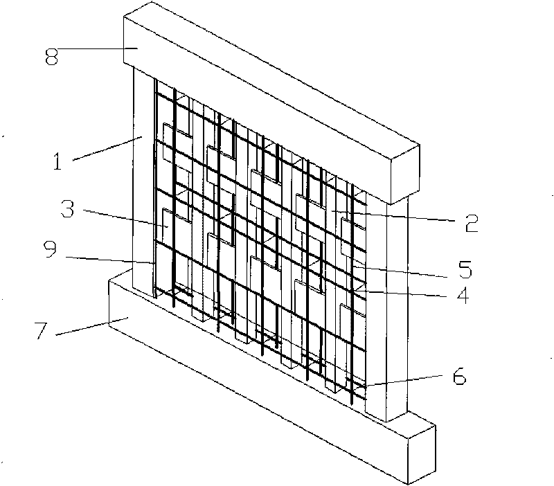 Shear wall with inbuilt continuous-row steel tube concrete core column and soft steel energy consumption bond and manufacturing method thereof