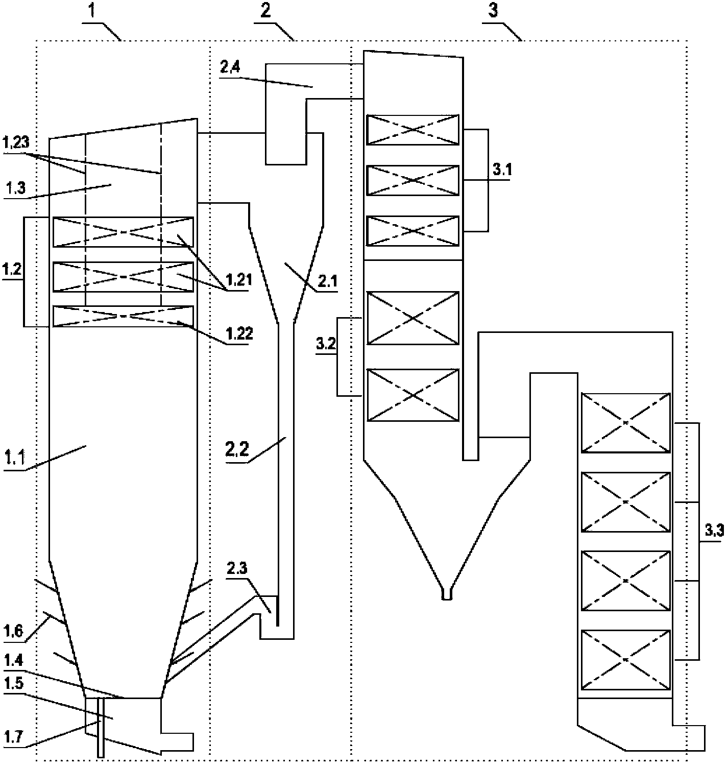 Semi-tower type medium-temperature separation biomass circulating fluidized bed boiler