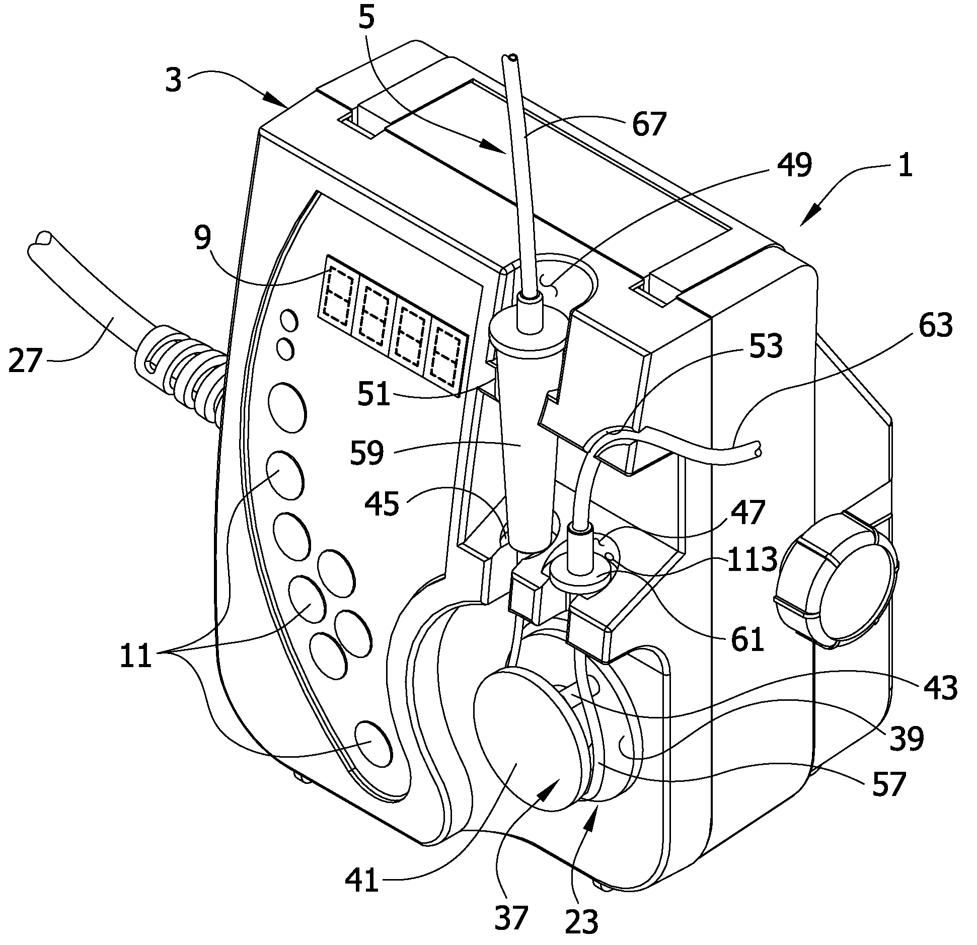 Pump set and pump with electromagnetic radiation operated interlock