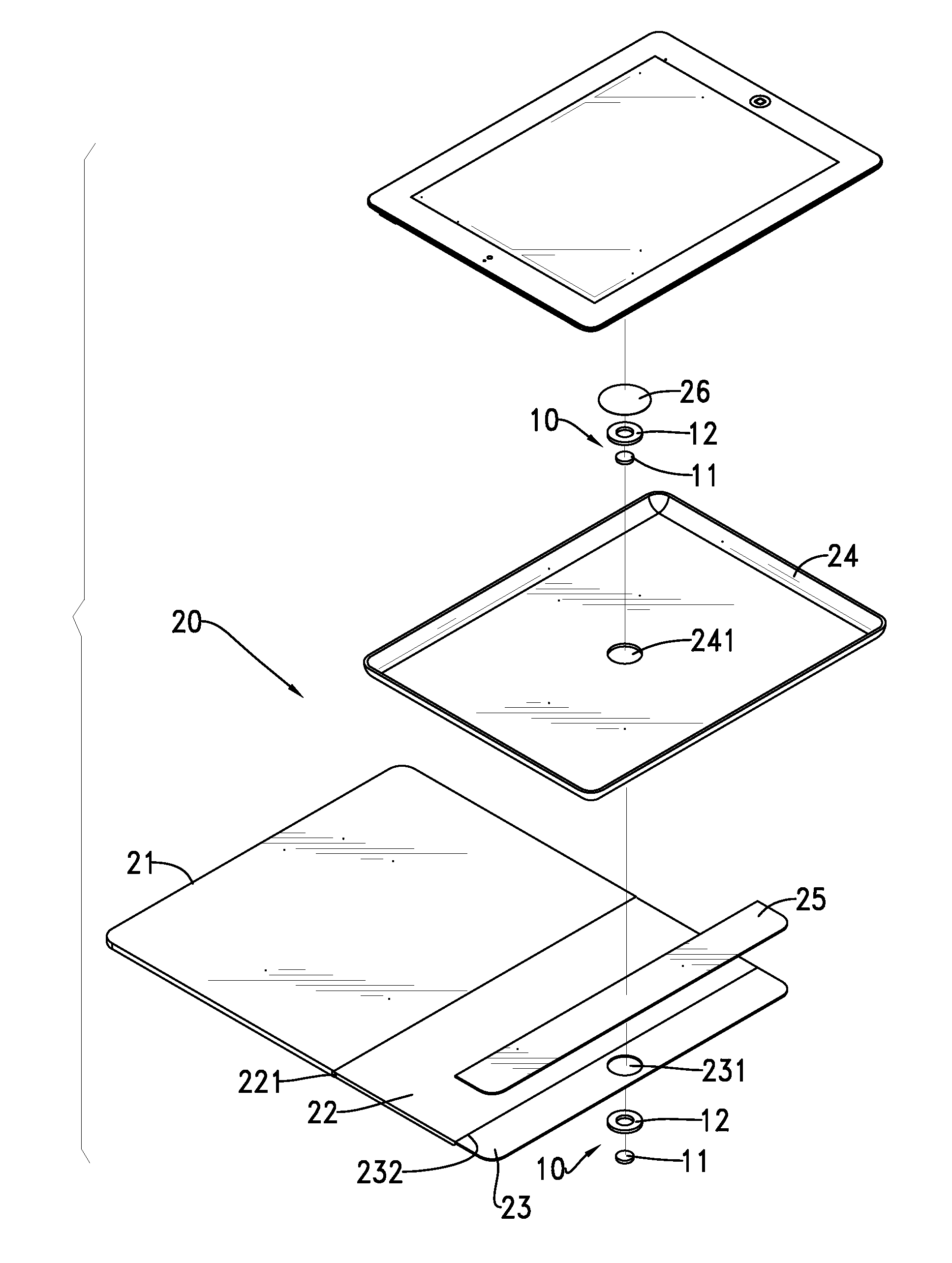 Magnetic attraction-fixing assembly and a rotating support structure for a portable device having the magnetic attraction-fixing assembly