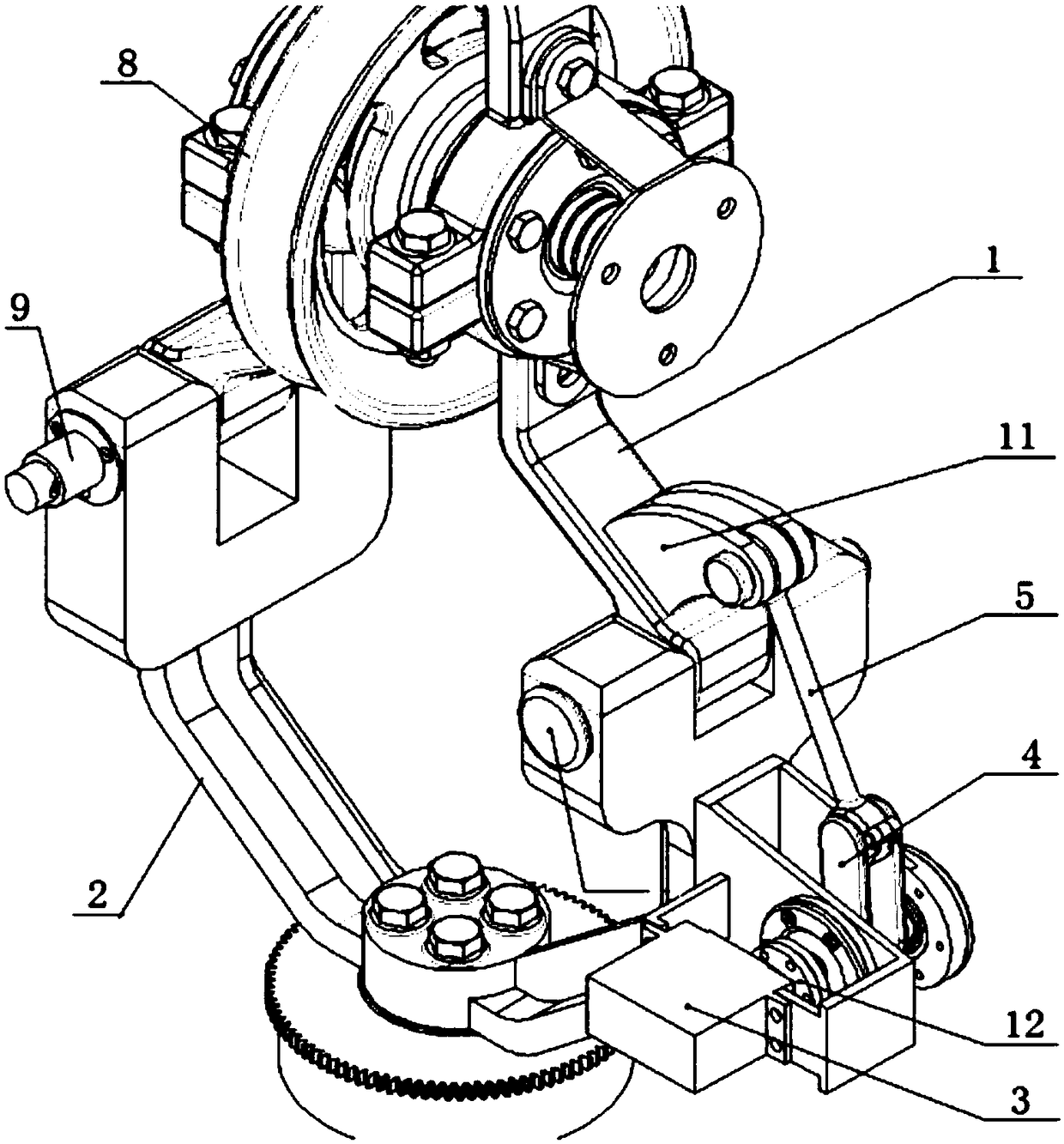 V-shaped upward-opening-type line-hanging traveling mechanism of inspection robot