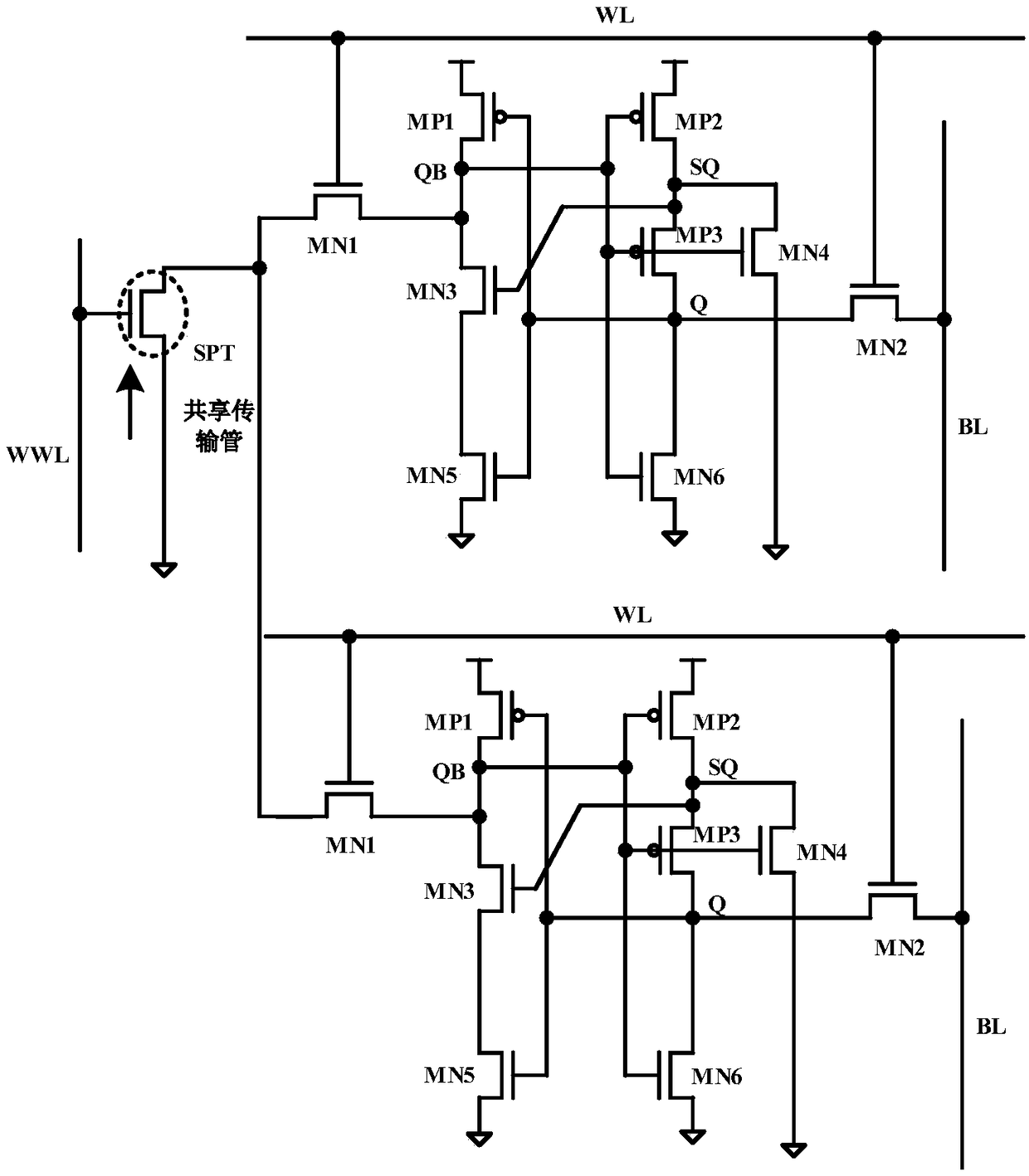 SRAM memory cell circuit with high reading noise margin