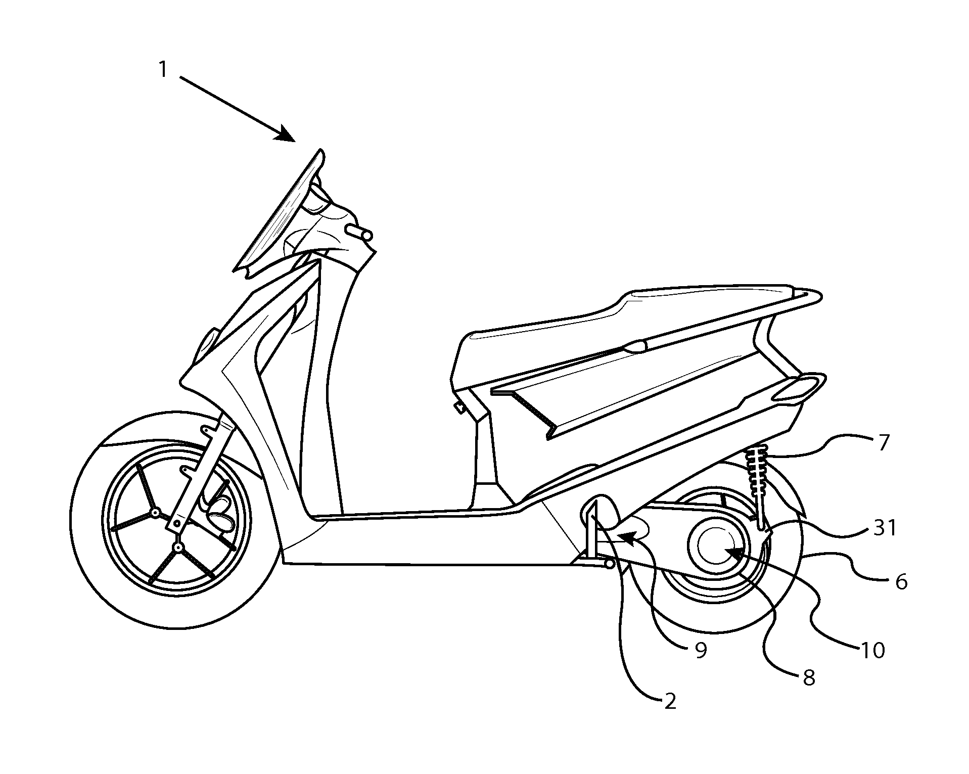 Lightweight integrated rear suspension and drive enclosure for a ridden motorized vehicle