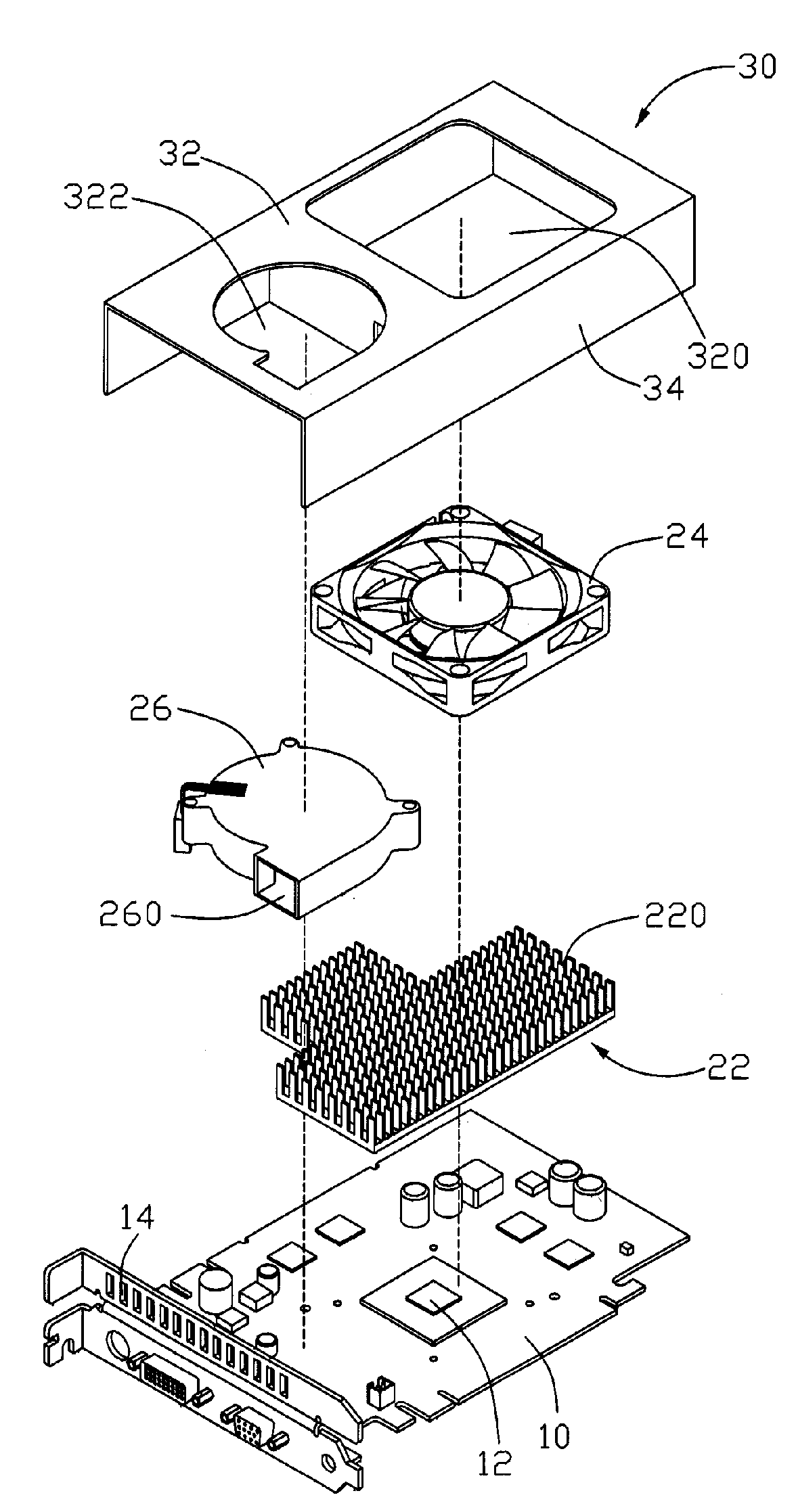 Heat dissipation device having a dual-fan arrangement