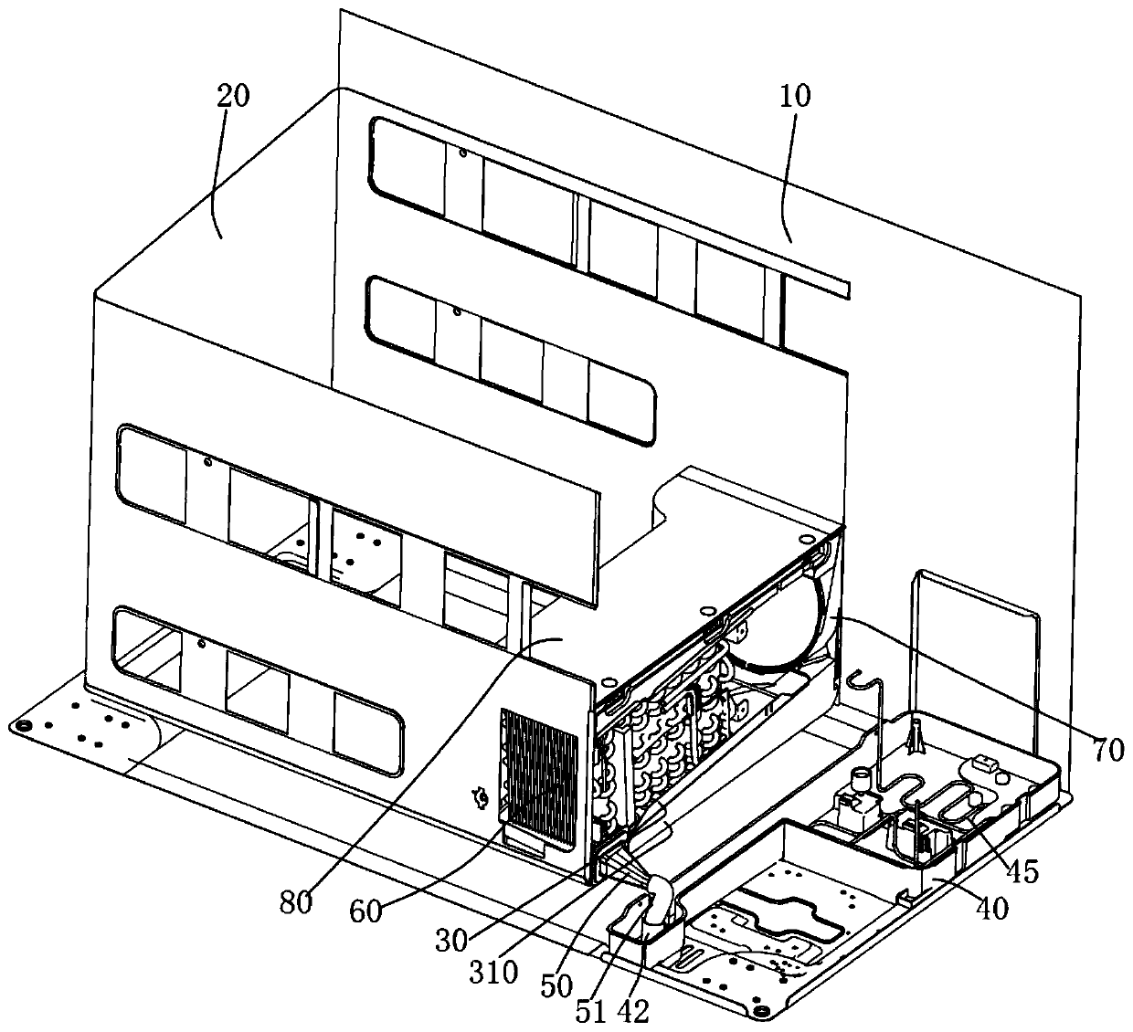 Drainage structure and horizontal refrigerator