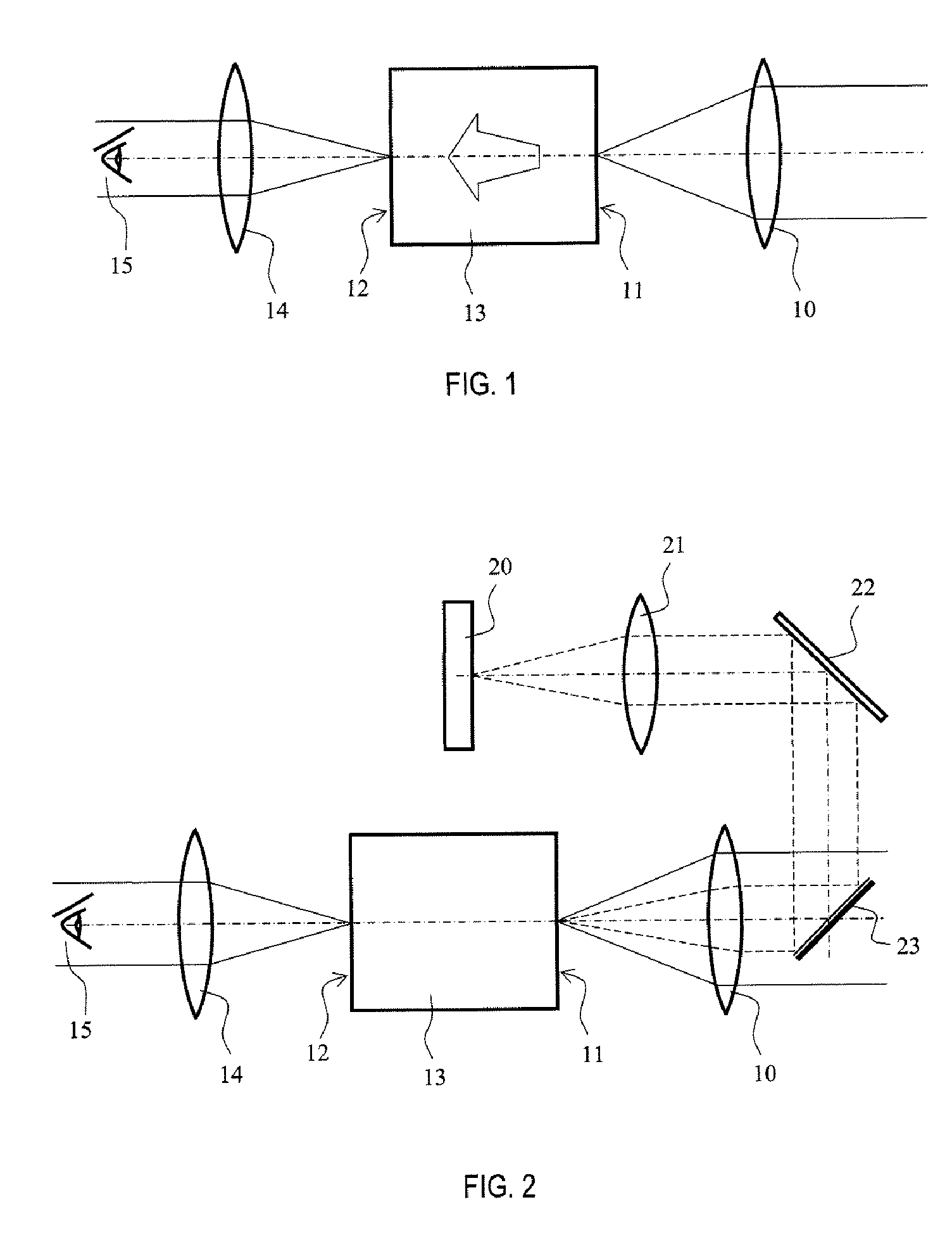 Optical device for superposing electronic images in front of an objective
