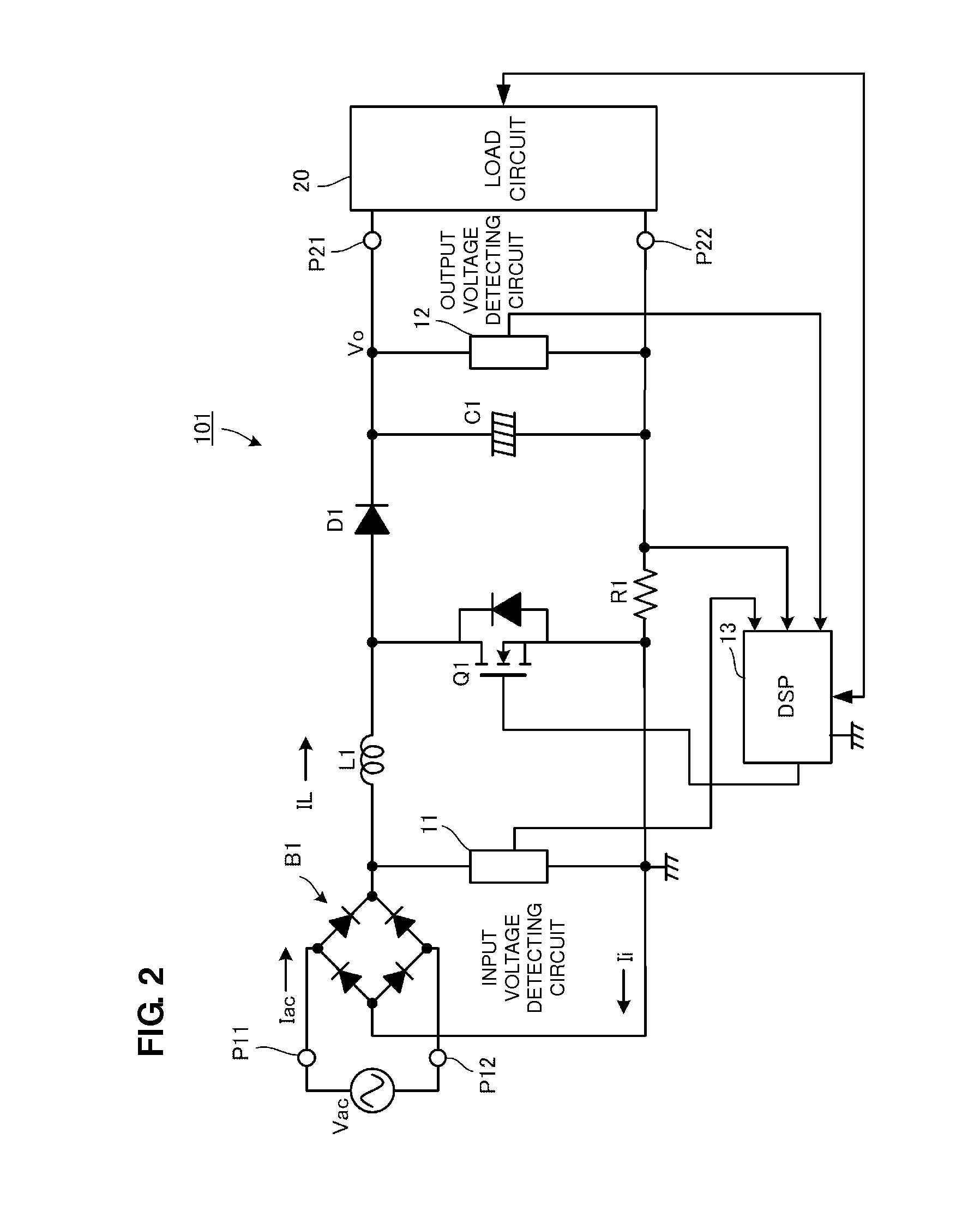 Power factor correction converter including input current detecting circuit
