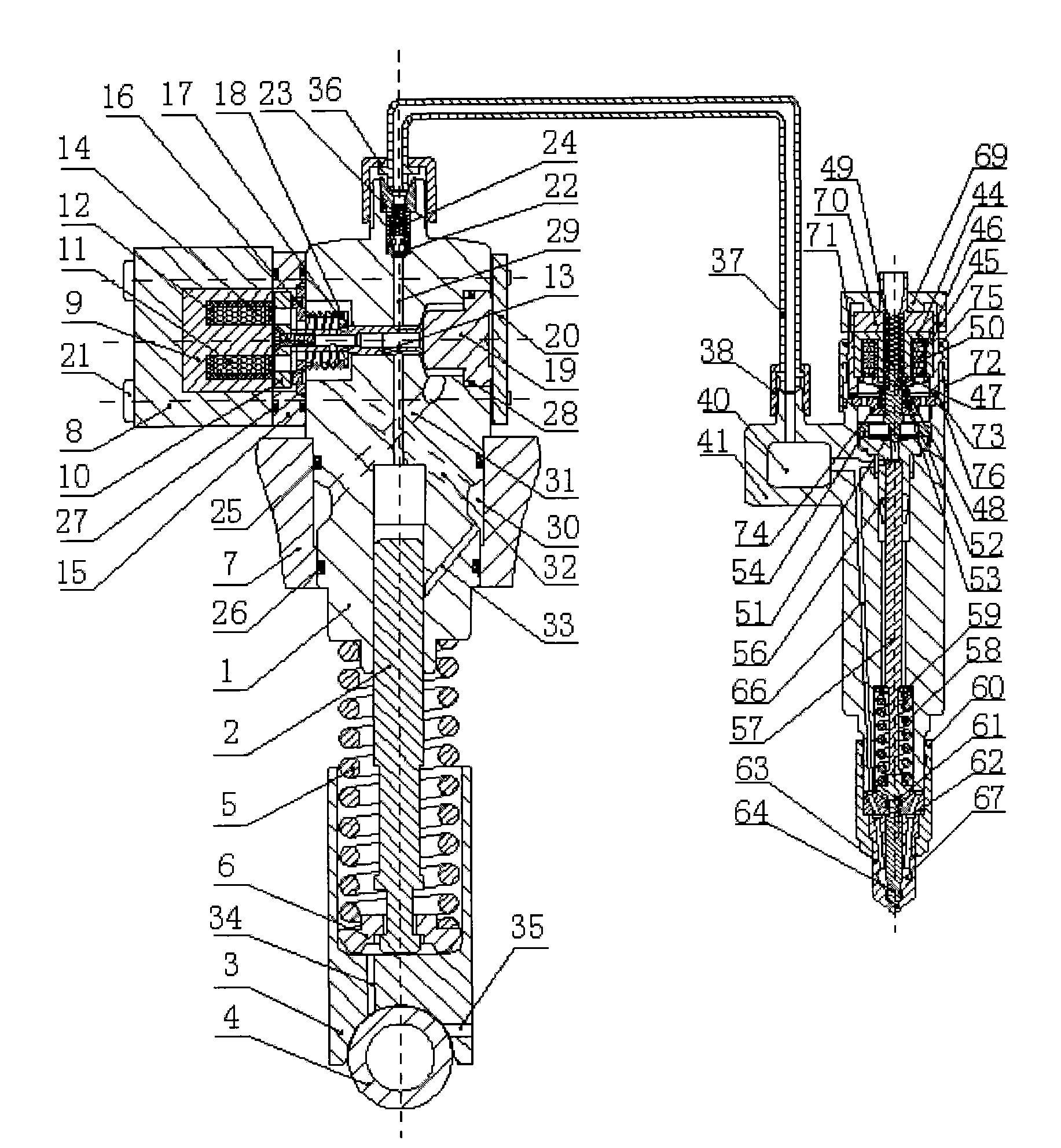 Double-valve fuel injecting device with electric-control monoblock pump and electric-control fuel injector