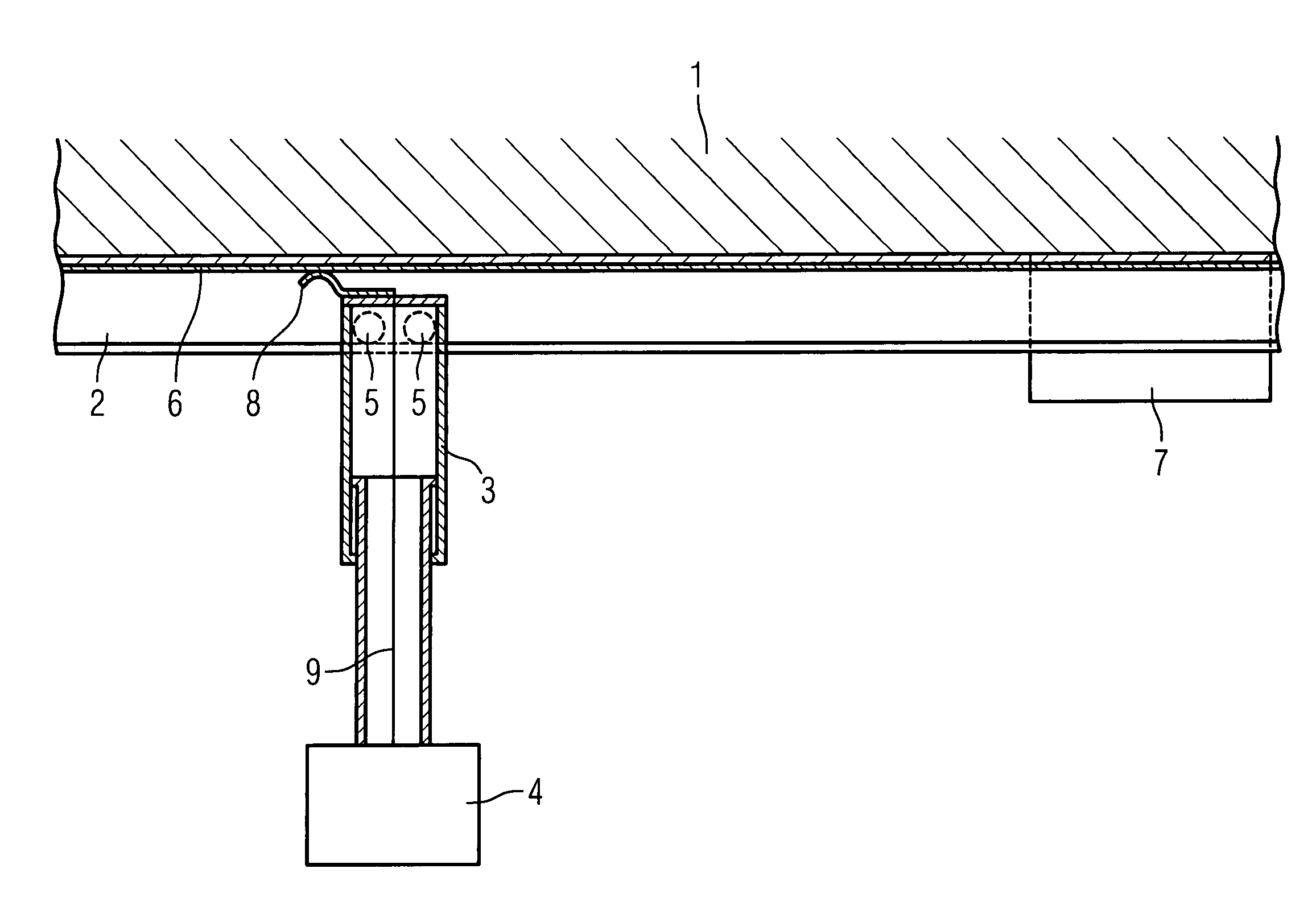 X-ray device with an x-ray source fixed to a ceiling stand