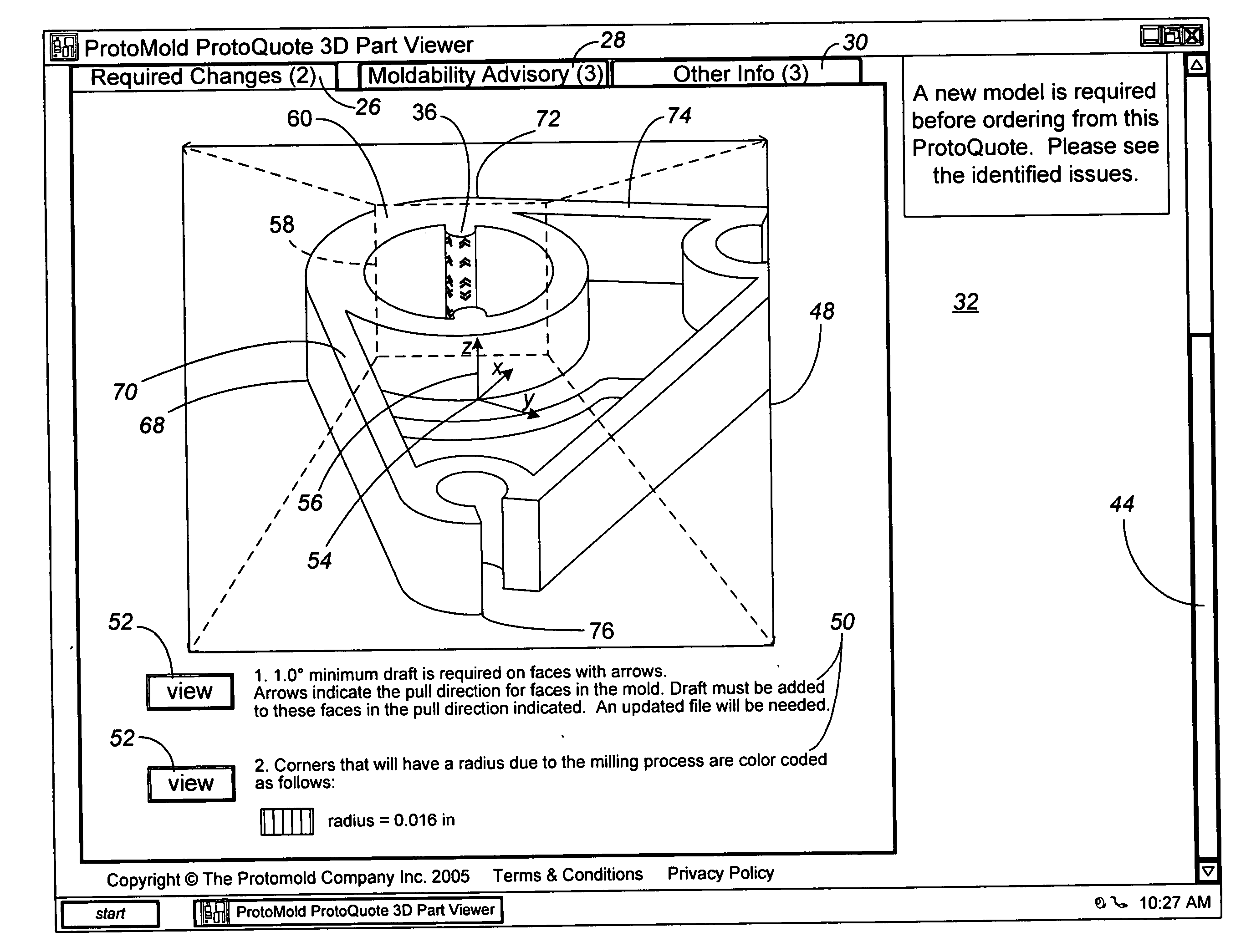 Manipulatable model for communicating manufacturing issues of a custom part