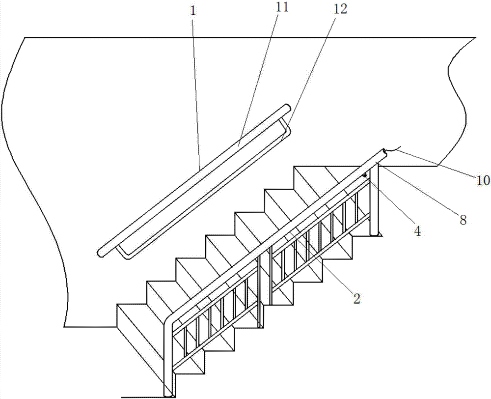 Safety handrail with unchoking and floor positioning functions