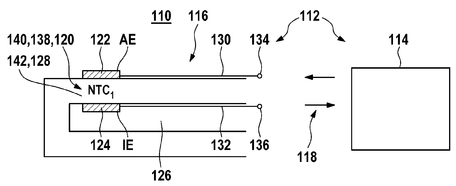 Sensor array comprising a temperature probe