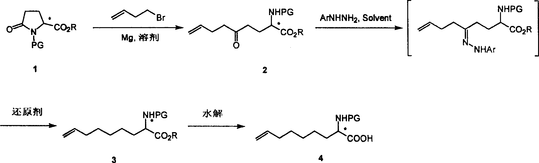 Method for practical synthesizing optically active 2 - amido - 8 - butenic acid