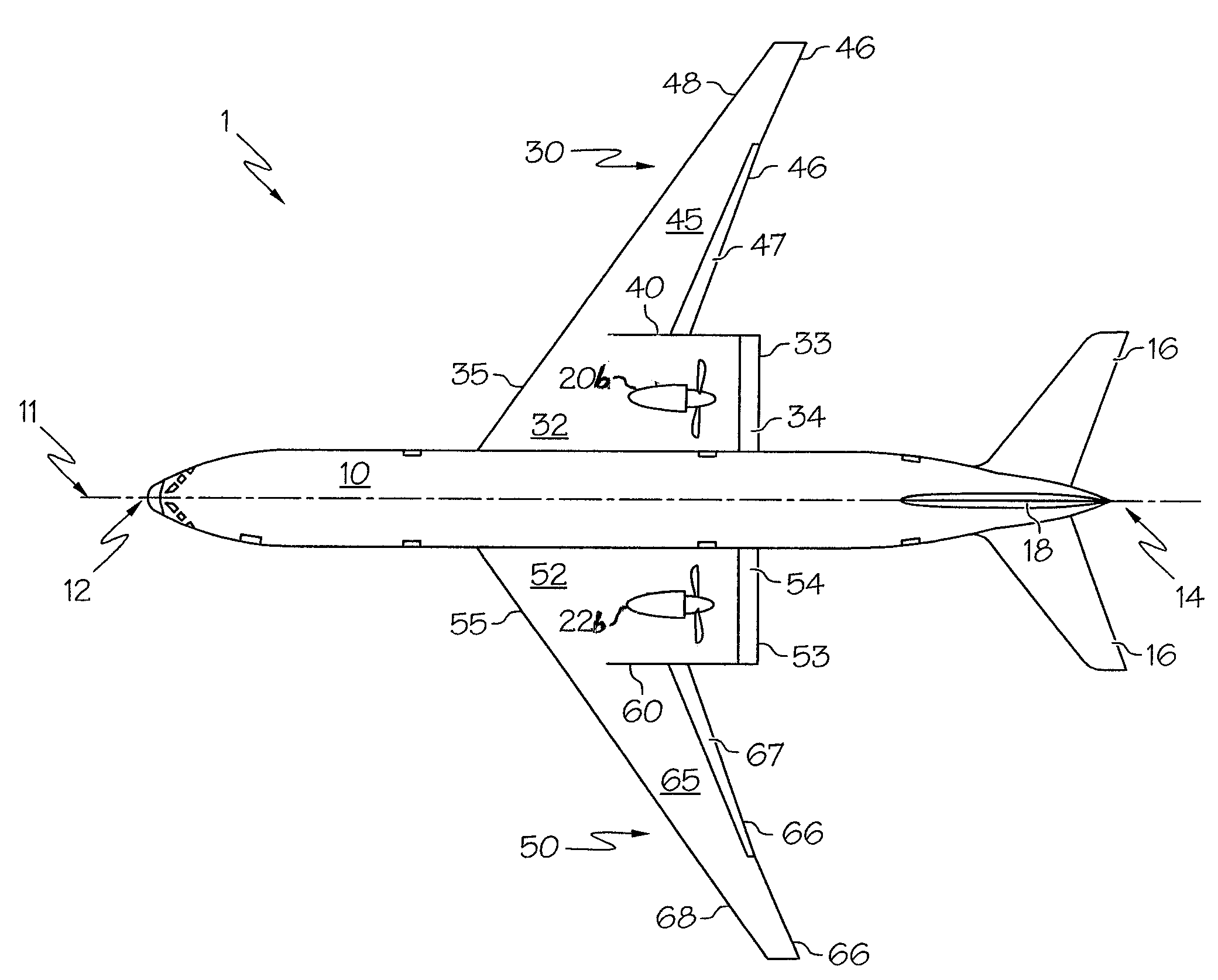 Noise-shielding wing configuration