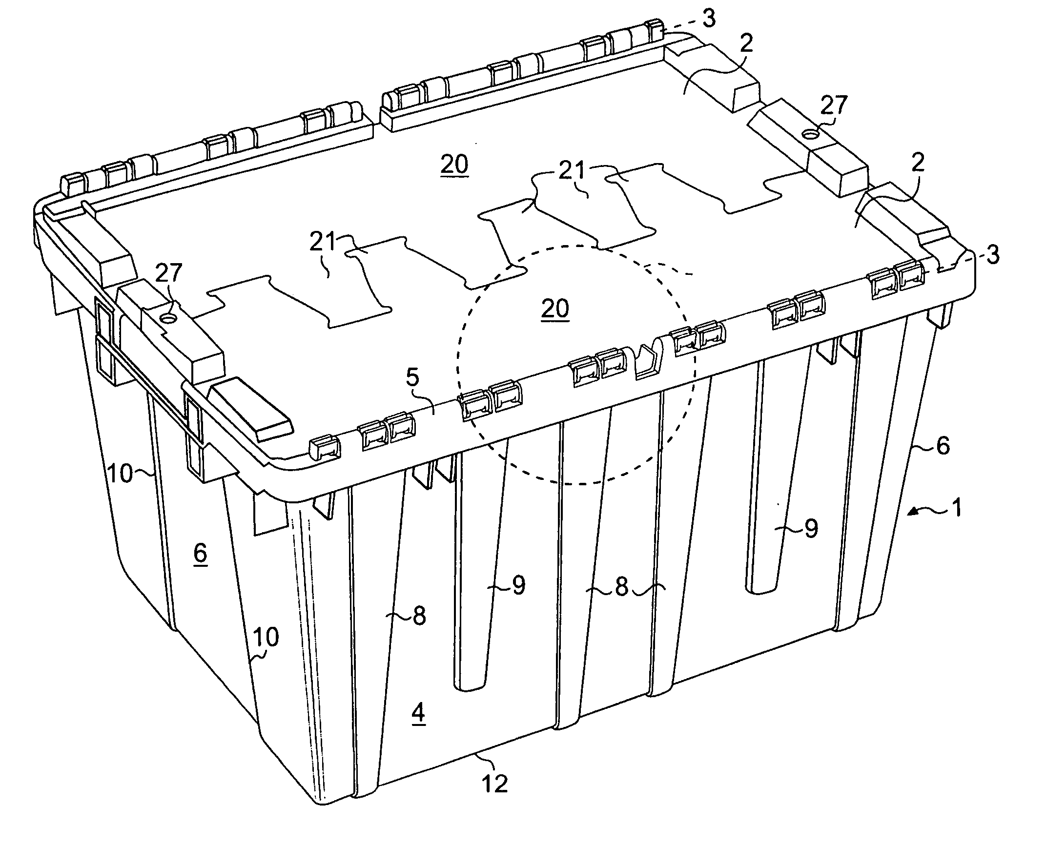 Container with hinged lids and method of molding the container and assembling the hinged lids on the container in the molding process