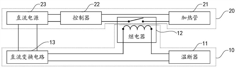 Over-temperature protection circuit pf direct-current water heater, power supply circuit of direct-current water heater and direct-current water heater