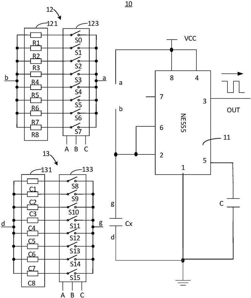 Multi-range capacitance measurement circuit, device and method