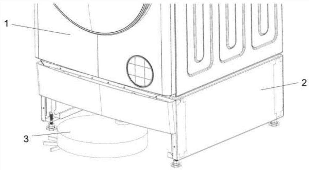 Clothes dryer or washing machine base with sweeping robot