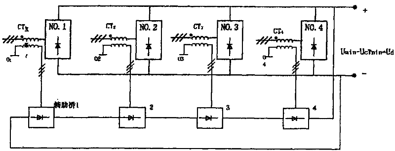 Three-phase rectifier for realizing current distribution by utilizing auxiliary bridge feedback