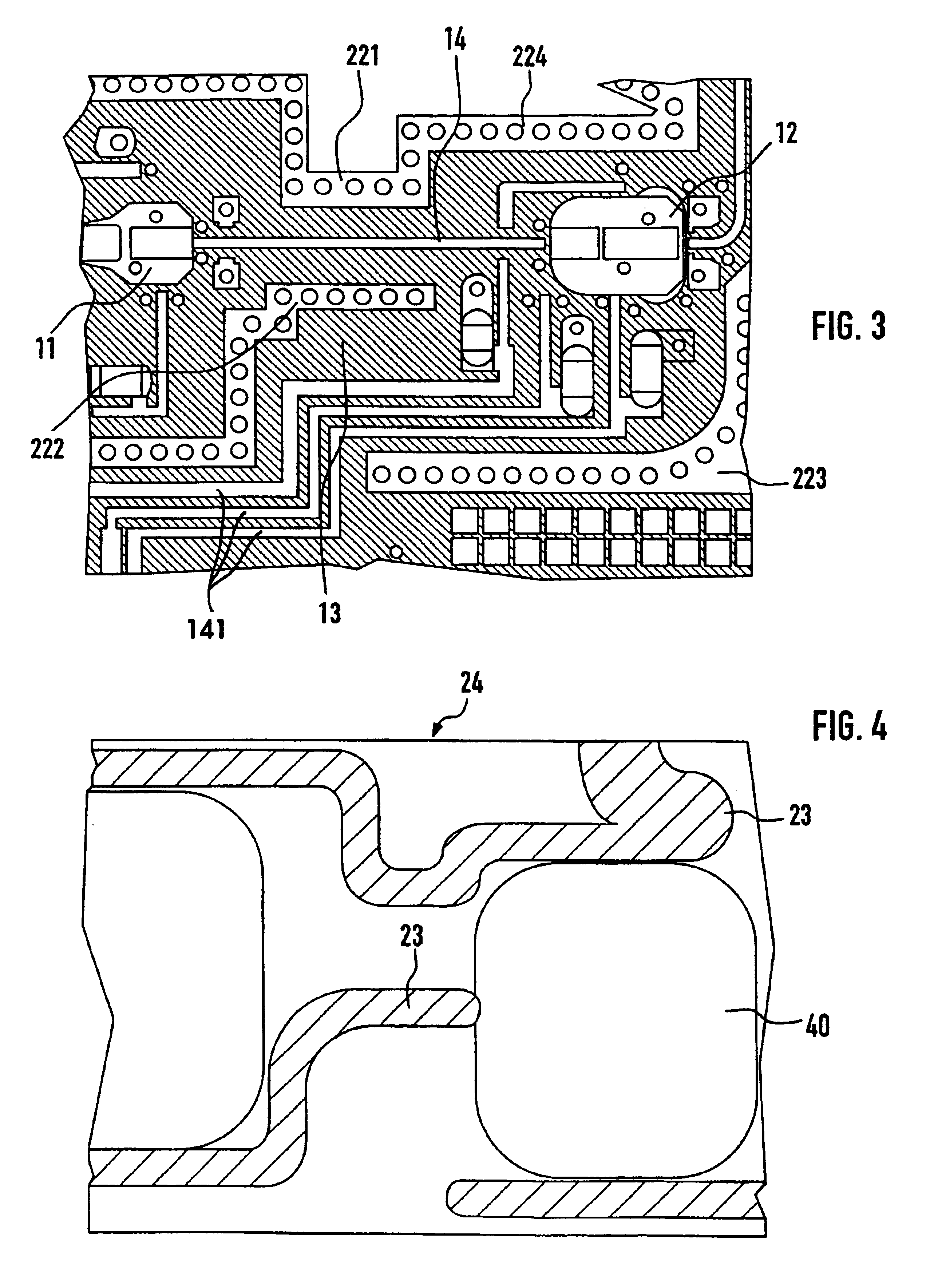 Integrated microwave filter module with a cover bonded by strips of conductive paste