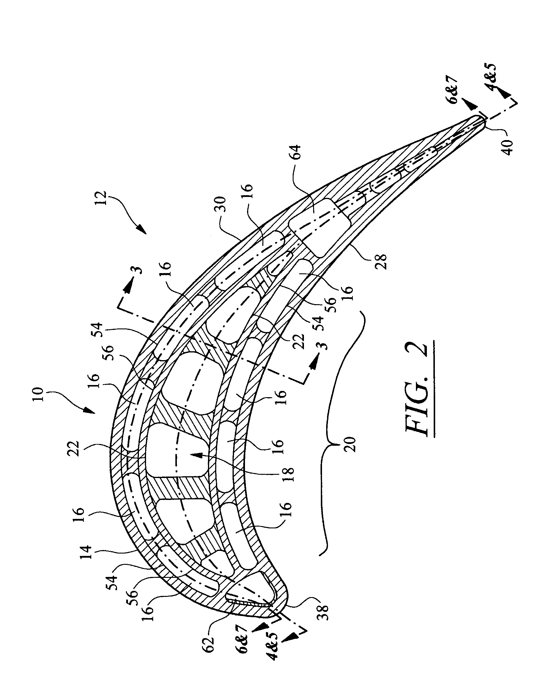 Turbine airfoil with outer wall cooling system and inner mid-chord hot gas receiving cavity