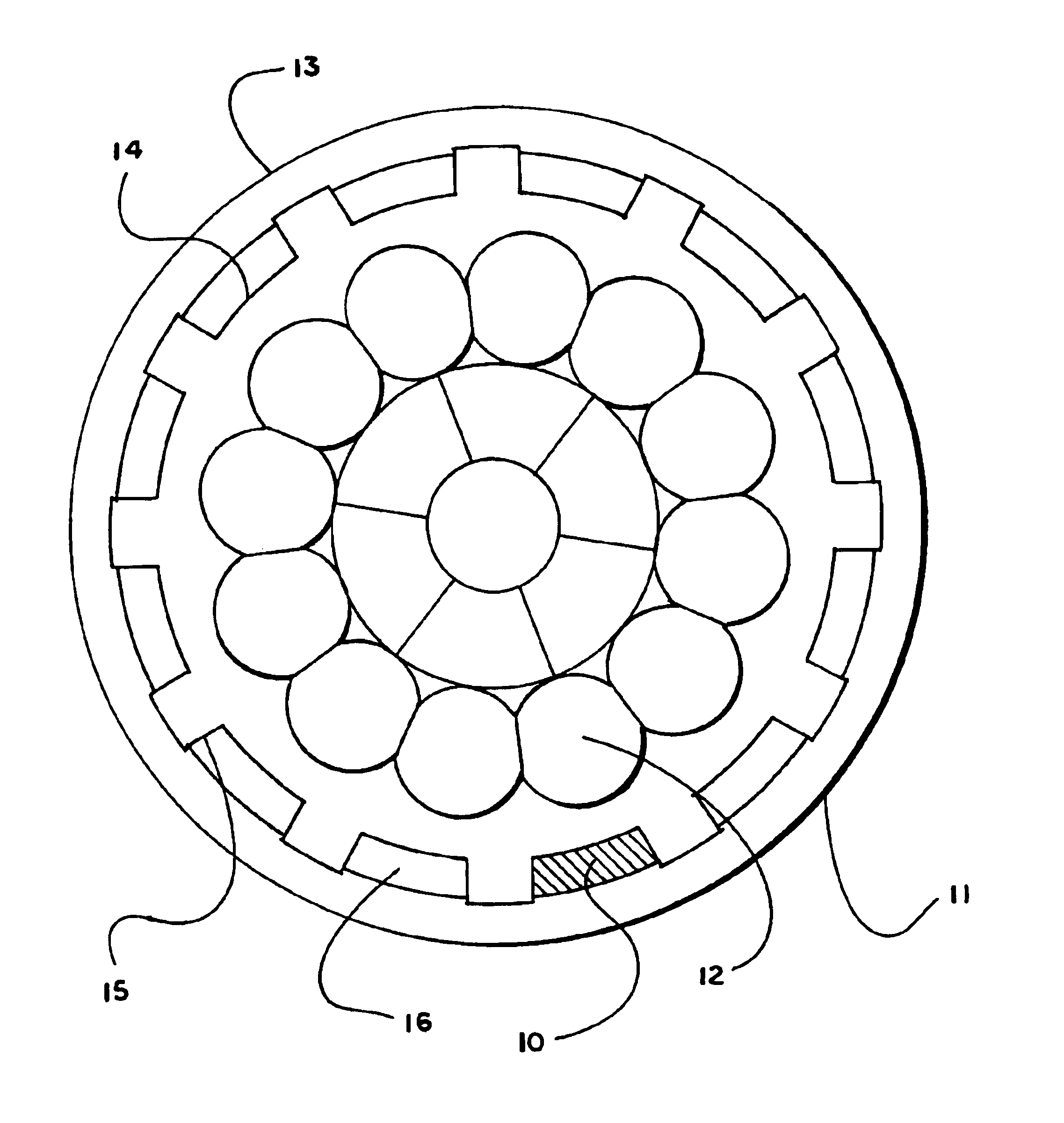 Self-sealing electrical cable having a finned or ribbed structure between protective layers